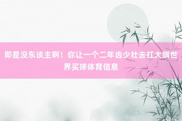 即是没东谈主啊！你让一个二年齿少壮去扛大旗世界买球体育信息